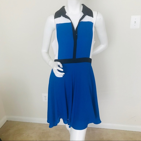 Express Color Block Button Up Skater Dress - Picture 2 of 6